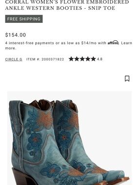 Circle G Teal Blue and Orange Flower Embroidered Western Ankle Boots